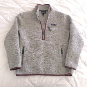 Patagonia Marsupial Retro Pile Pullover Sweater Fleece Grey Fuzzy Soft Zipper